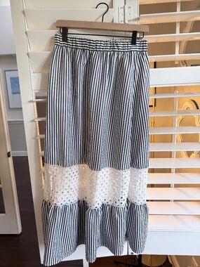 Tuckernuck Blue Stripe Eyelet Hana Skirt; M